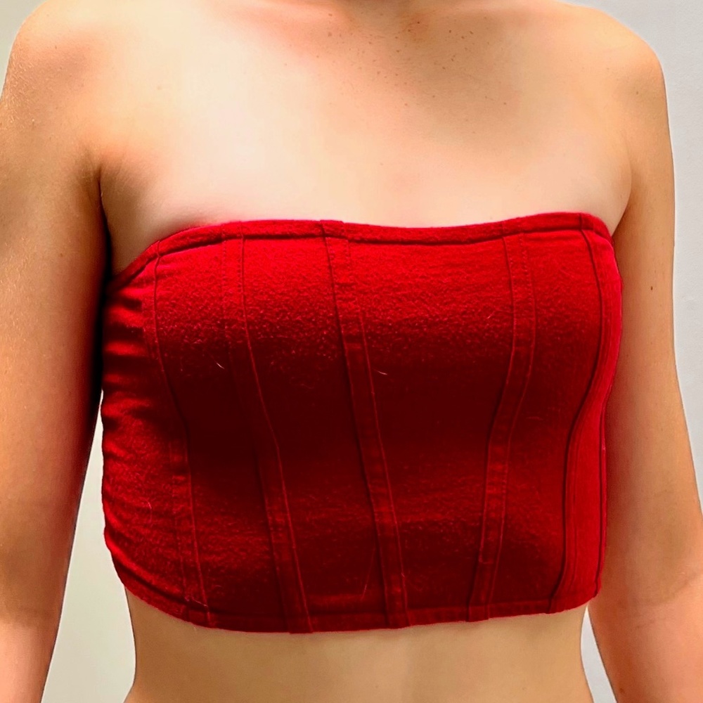 red corset-like tube top